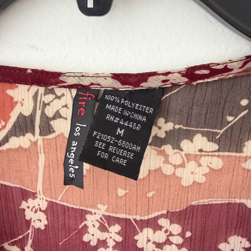 Y2K Sheer Patchwork Top Womens M Boho Fairy Grunge Layering Mixed‎ Print Boxy - Picture 4 of 7